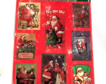 Pegatinas navideñas de Papá Noel (4 hojas) ~ Pegatinas autoadhesivas de fiesta de panda ~ Pegatinas vintage de los años 70 selladas