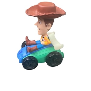 Disney Pixar Toy Story Woody Riding Race Car Vintage Small Toy , Cake Topper Figure, RARE