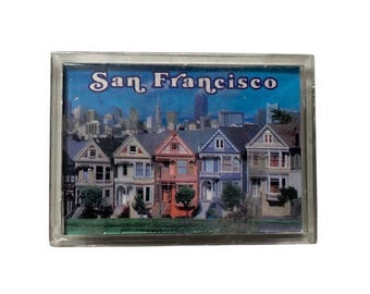 Calamita da frigorifero vintage di San Francisco, calamita da frigorifero con case vittoriane di San Francisco, souvenir di viaggio in campagna