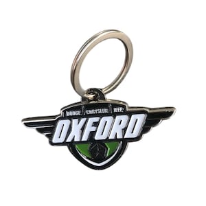 Porte-clés vintage Oxford Dodge Chrysler Jeep en chrome et émail