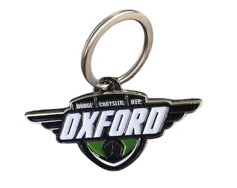 Vintage Oxford Dodge Chrysler Jeep Chrome and Enamel Keychain