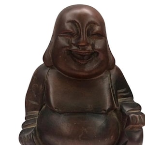 Rosewood Budai Statue,Vintage Carved Rosewood Laughing Buddha, Vintage Chinese Buddha Statue, Chinese Rosewood carved Buddha