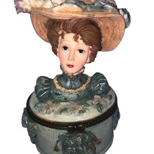 Victorian Lady Trinket/Ring Box, Pillbox, Made of Resin