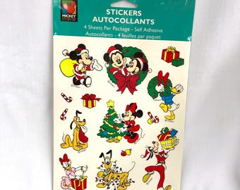 Disney Christmas Noel Stickers 4 Sheets ~ The Walt Disney Stickers Self Adhesive ~ Mickey Mouse Minnie Goofy Vintage 70’s Stickers Sealed