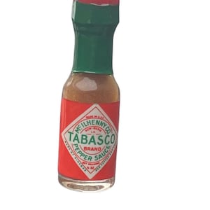 Tabasco Original Red Pepper Sauce Miniature Glass Mini Bottle Refrigerator Magnet , Vintage Fridge Magnet, Dollhouse Mini Tabasco Bottle