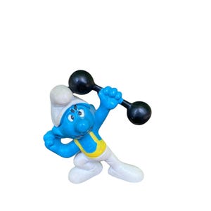 Smurf Barbell Weight Lifting Vintage PVC Toy, 1972 Schleich Peyo Made in W. Germany