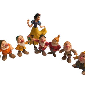 Snow White Dwarfs Vintage Applause Lot of 7 Toys, Disney Cake Toppers Figures