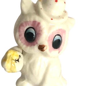 Chouette miniature blanche vintage en porcelaine 5 cm Kitsch