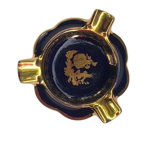 Vintage Limoges Cobalt Blue/Gold Porcelain Courting Couple Ashtray , Made in France