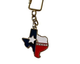 Texas Shaped Spinning Star of Texas Souvenir Vintage Keychain Key Ring , USA Texas State