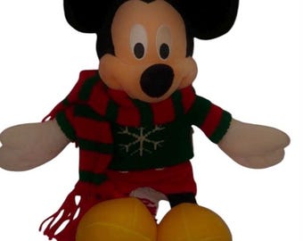 Vintage Mickey Mouse Disney Store 2009 Holiday Christmas Plush Sweater Scarf 18"