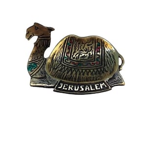 Vintage Jerusalem Brass Camel Dish Wall Hanging, Made in Israel