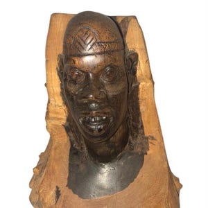 Vintage handgesneden tribale ebbenhouten Afrikaanse handgesneden houten hoofdbuste