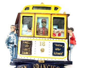 Calamita da frigorifero in resina 3D con funivia di San Francisco, California, USA, souvenir di San Francisco, calamita da frigorifero del paese