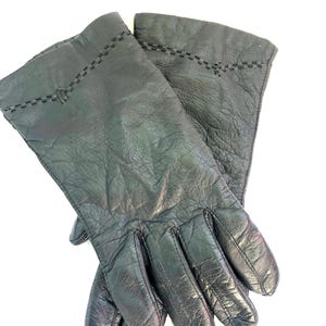 Vintage Women&#39;s 100% Leather Black Driving Gloves Size Large