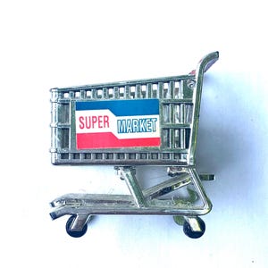 Vintage Acme miniatuur supermarkt winkelwagen koelkastmagneet