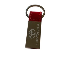 Toyota Red Leather and Chrome Vintage Keychain, Automobile Key Ring Souvenir