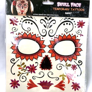 Tijdelijke tattoos Halloween schedel gezicht, GANZ, Halloween kostuumaccessoires, Halloweenfeest, decoratie, schminken, Happy Halloween