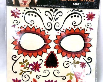 Halloween Skull Face Temporary Tattoos, GANZ , Halloween Costume Accessories, Halloween Party, Decoration, Face Painting, Happy Halloween