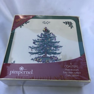 Pimpernel Christmas Tree Collection Coasters | Set of 6 | Cork Backed Board | Heat and Stain Resistant Drinks Coaster