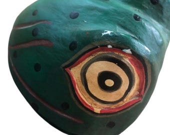 ヴィンテージの大きなトカゲの木製小物入れ、手彫りと手描きのメキシコ 