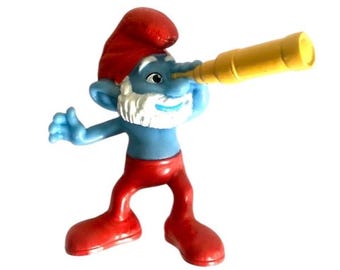 Figura de juguete vintage de Papá Pitufo (telescopio) de la Cajita Feliz de McDonald's (2011), Peyo