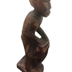 African Man Playing Drum Vintage Hand Carved Wooden Statue