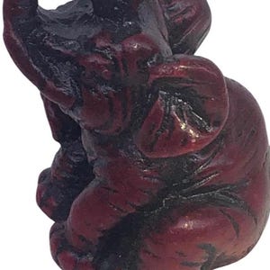 Elephant Red Resin Trunk Up Seated Lucky Elephant Small Figurine