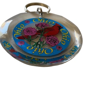Ohio Red Carnation Cardinal Vintage Keychain Souvenir