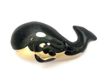 Imán 3D vintage para refrigerador con orcas, mamá y cría, recuerdo para el refrigerador