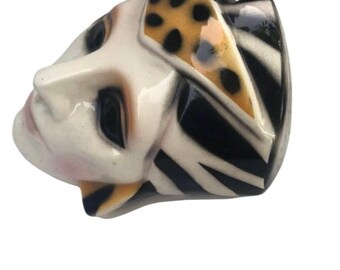 Vintage Ceramic Woman Face Piggy Bank Painted Woman Face Clay Mask Art