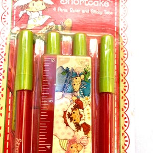 Strawberry Shortcake Red 6 Piece Stationery Study Set. ~ 4 Pens, Ruler ...