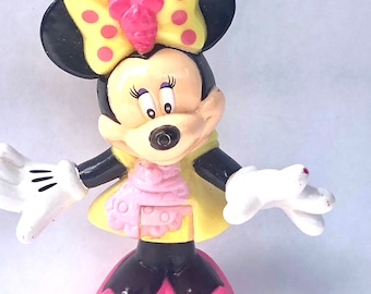 Vintage Disney Minnie Mouse Figurine Yellow Dress and Dow Toy 3” Cake Topper