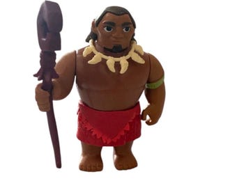 Figura de juguete vintage de Disney Moana Chief Tui, adorno para tarta