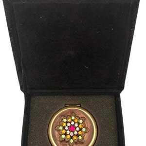 Vintage Makeup Mirror Folding Pocket Round Compact Mirror Double sided with Velvet Black Box