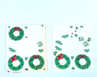 Hojas de pegatinas navideñas ~ Pegatinas autoadhesivas Hallmark ~ Pegatinas de árboles de Navidad vintage de los años 70 usadas