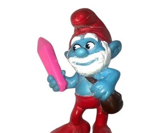 Papá Pitufo con Peyo de cristal rosa de McDonald's, juguetes de PVC de la Cajita Feliz