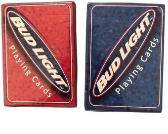 Vintage 1999 Bud Light Beer Playing Cards Blue and Red, Lot of 2 Sealed New