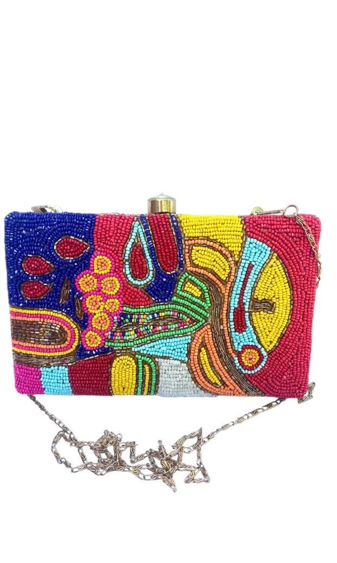 Beaded T-bar Box Clutch Bag