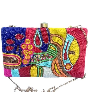 Vintage Beaded Clutch Bag, Seed Bead Crossbody Bag