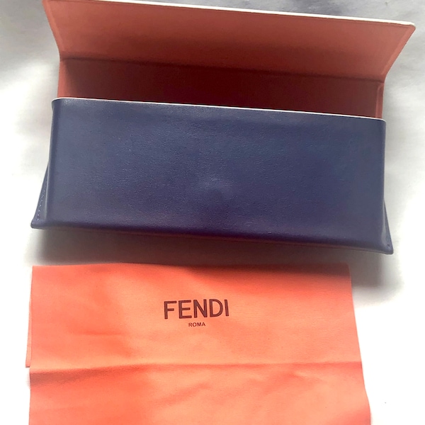 FENDI Navy Orange Tri-Fold Triangle  Sunglasses , Eyeglasses Leather Hard Case