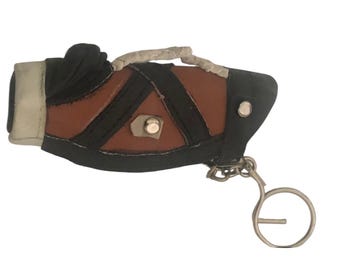 Golf Brown Leather Bag with Zipper Keychain, Vintage Golf Souvenir
