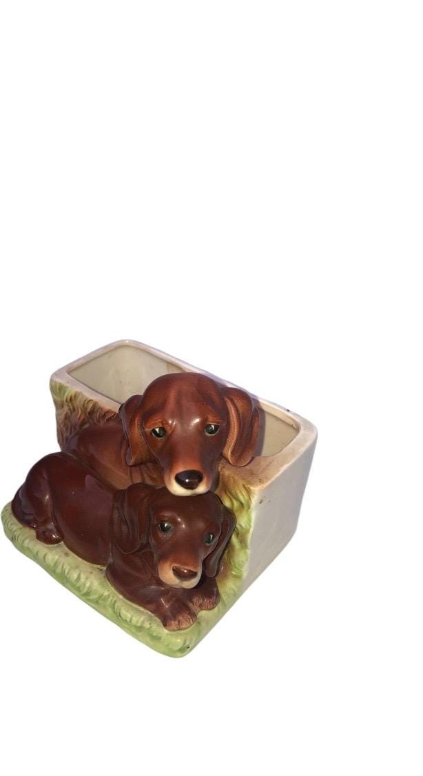 Vintage Porcelain Dachshund Puppy Dog napkin holder/ pen holder Early 1900’s Germany