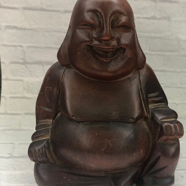 Rosewood Budai Statue,Vintage Carved Rosewood Laughing Buddha, Vintage Chinese Buddha Statue, Chinese Rosewood carved Buddha
