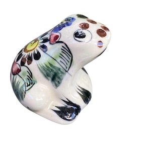 Mexican Tonala Pottery Frog Hand Painted Tonala Aquatic Animal Signed Mexico Vintage Mexican Pottery Folk Art Frog 2.5”