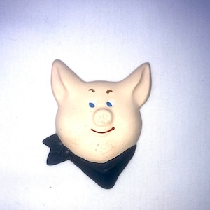 Vintage Mr Pig Clay  3D Refrigerator Magnet, Piggy Farm Animal Fridge Magnet