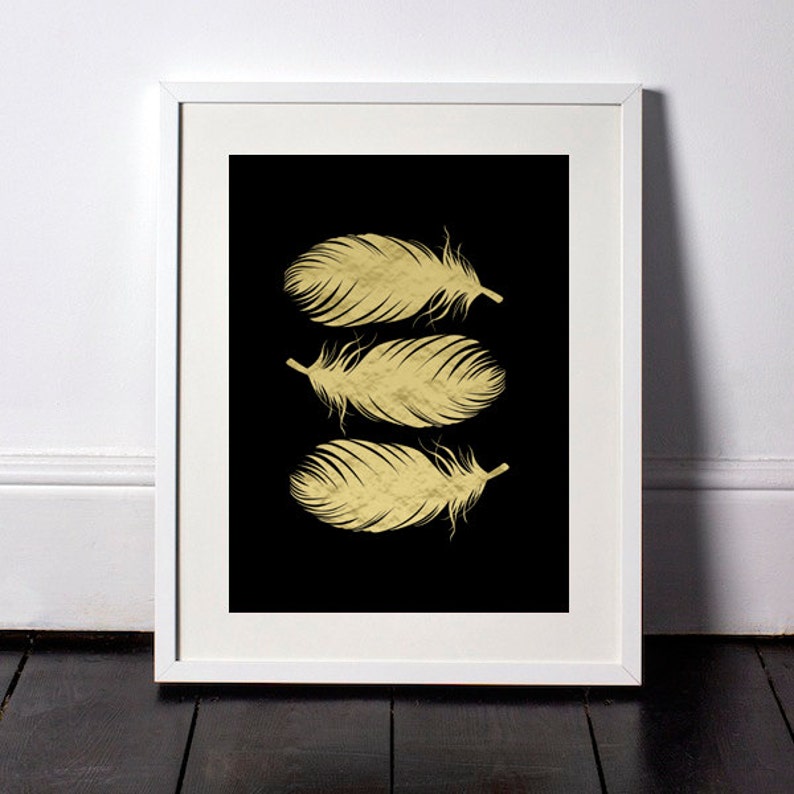 Gold Feather Gold Wall Art Gold Foil Print Feather Print Etsy