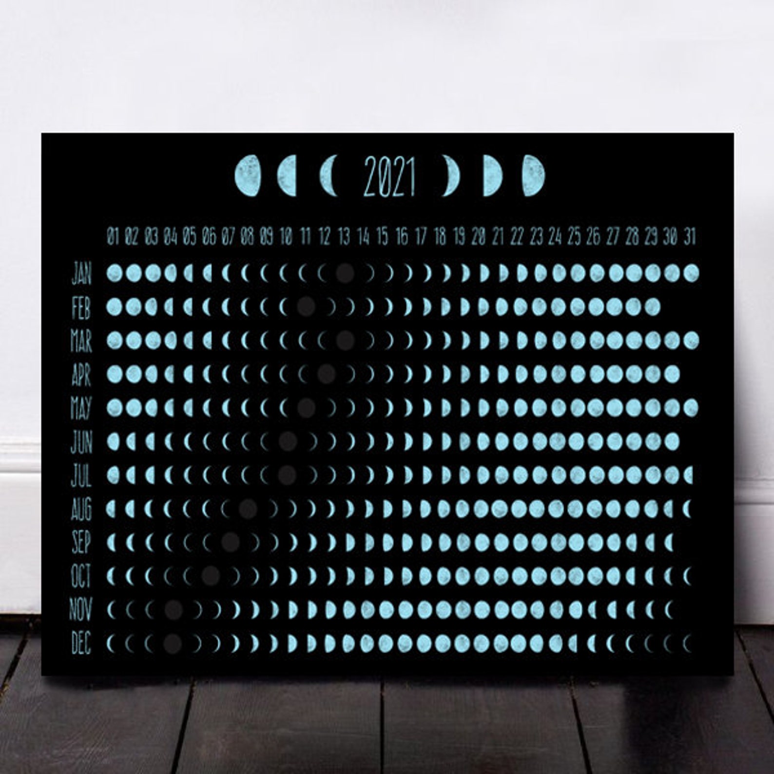 Maanfasekalender maankalender 2021 maankalender maanfasen Etsy