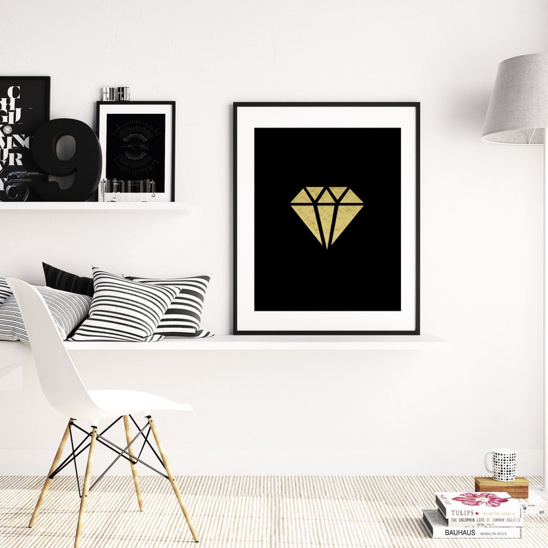 Gold Diamond Print Gold Diamond Wall Art Diamond Wall Print Etsy