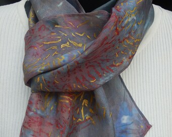 Coral Reef ~ 100% Silk  Scarf, Hand-dyed, Size 8 x 54, Birthday, Anniversary, Bridesmaid Gift, Hostess Gift
